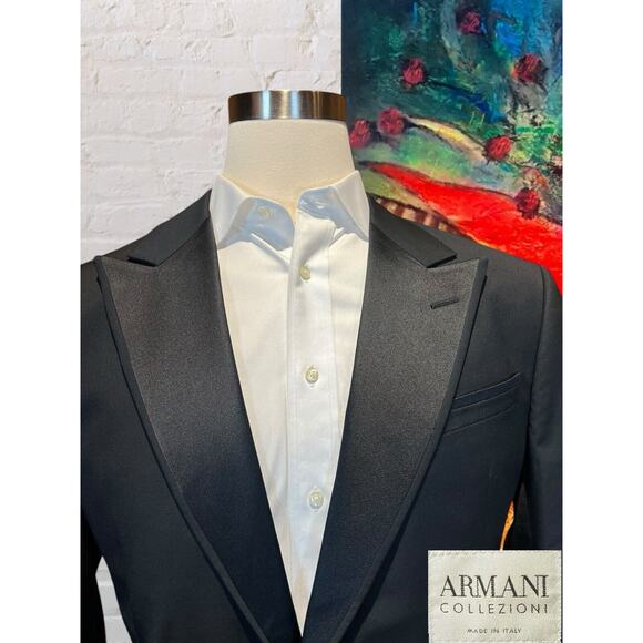 Armani Collezioni 44L 38x31 Black Tuxedo Designer 2-Piece Suit Set Tux - Picture 5 of 16